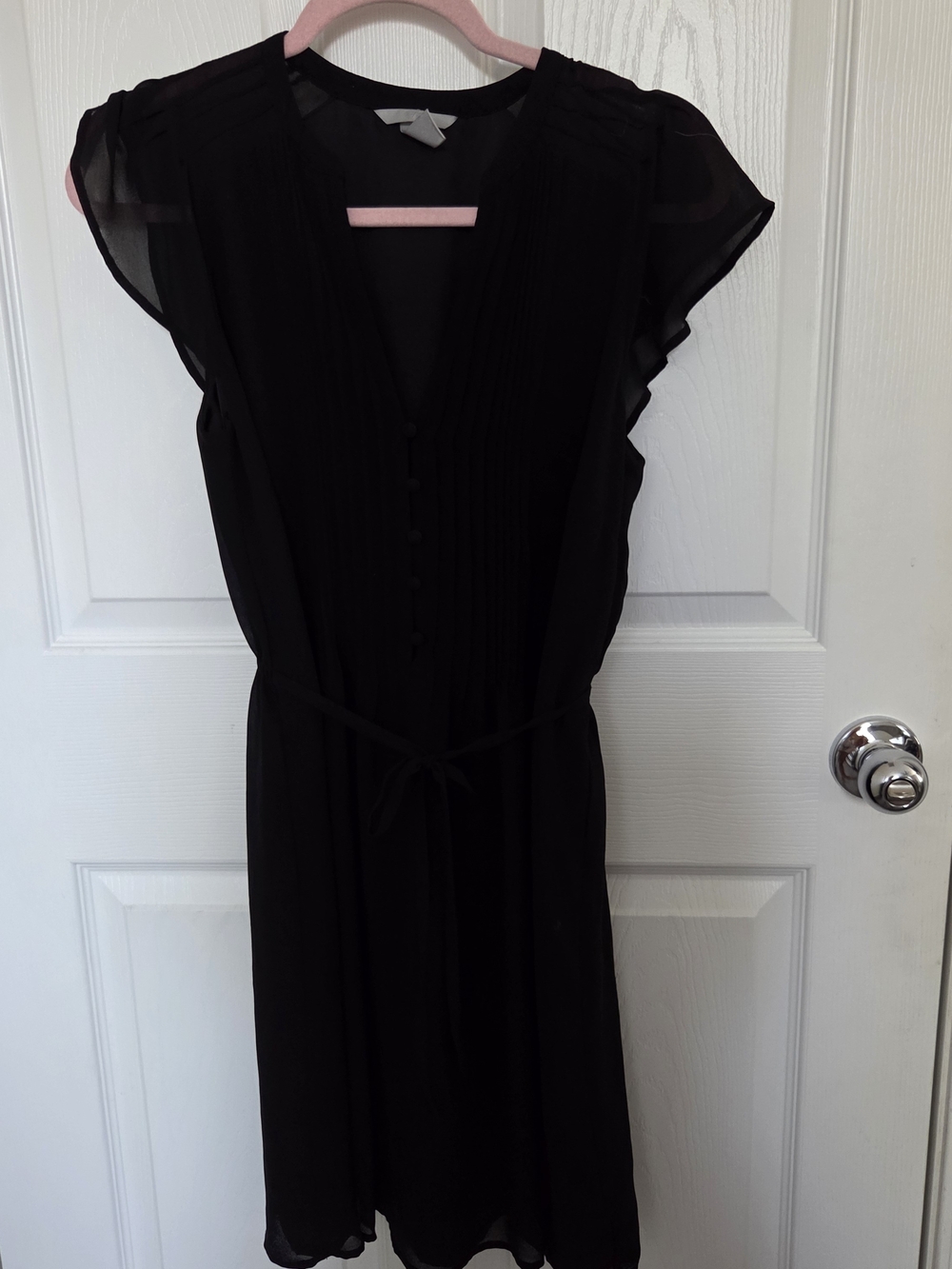 H&M Black V-Neck Button-Front Tie-Waist Dress
